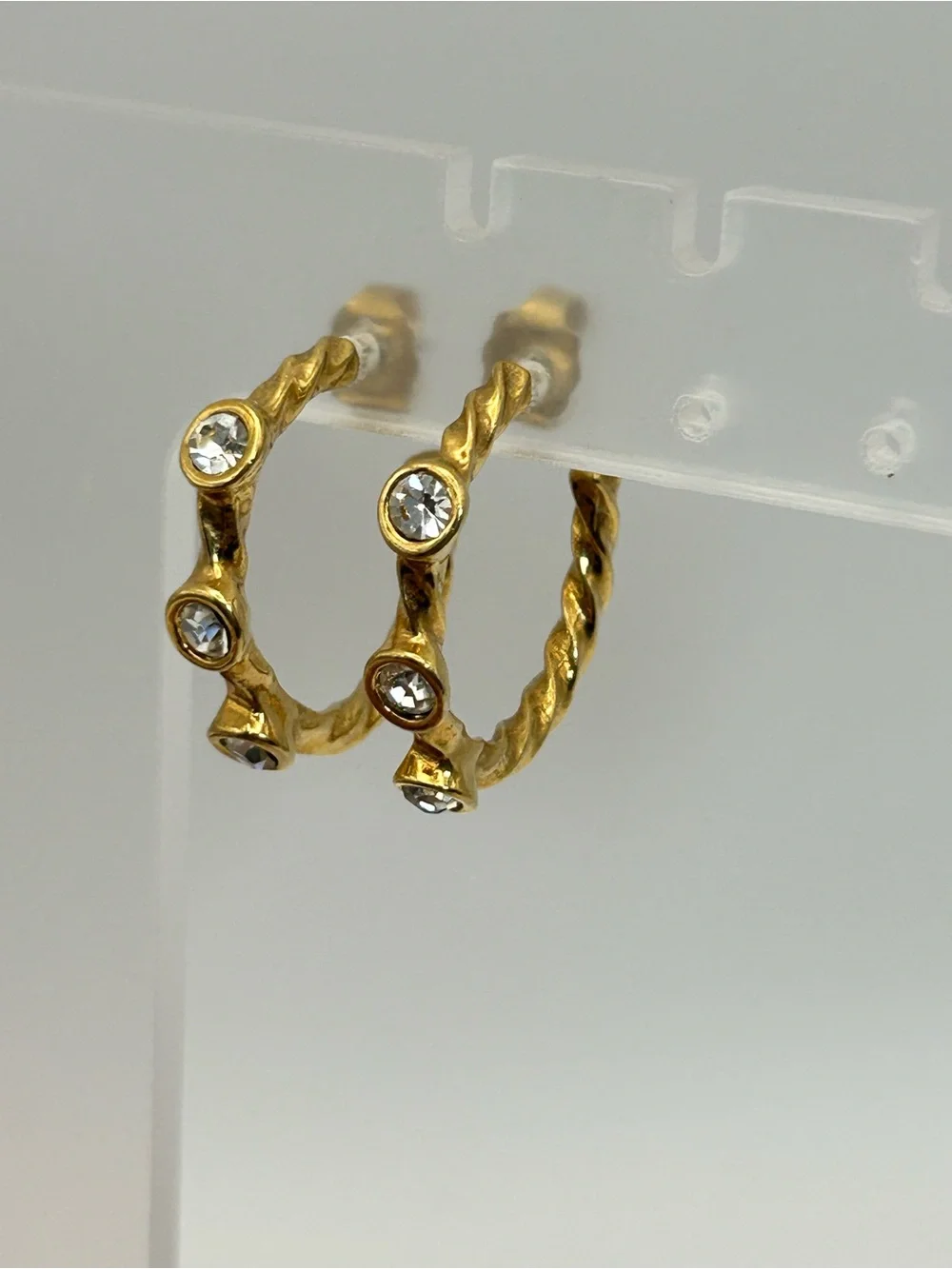 Vintage Twisted Hoop Crystal Earrings Chunky Studs Gold-tone